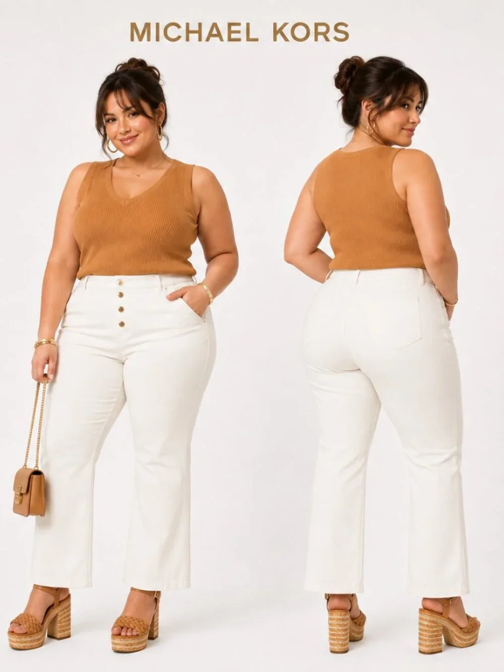 Michael Kors Bone White High Rise Flare Pull On Pants XL QR530RZEZT